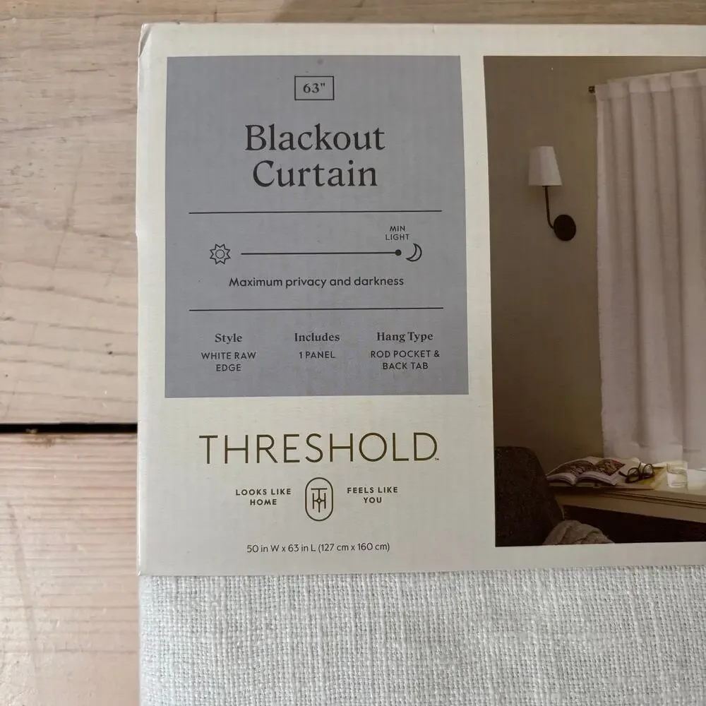 (1) Threshold NWT NIB Blackout Slub Weave Raw Edge Curtain Panel White 50x63